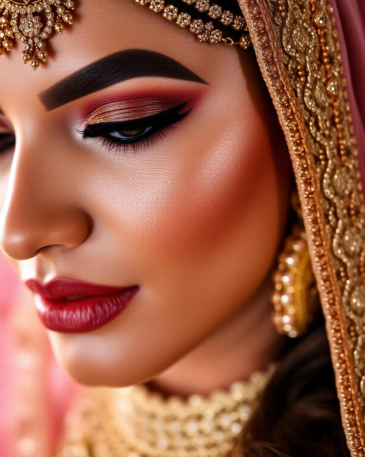 Bridal makeup close-up with soft glam finish